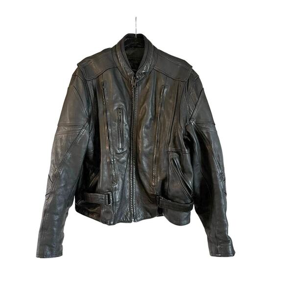 VTG UNIK Ultra Genuine Leather Men's Motorcycle Jacket Coat Zip Out Liner Large - Picture 1 of 10